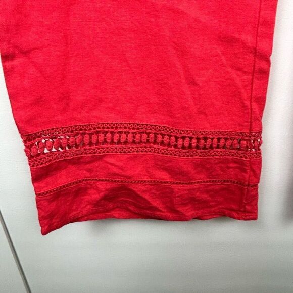 Love Tree red Linen Blend Drawstring Pants Wide Leg Crochet large lagenlook beac - Picture 4 of 10